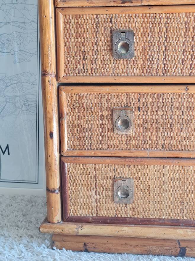 Rattan chest of drawers circa 1970, Dal Vera