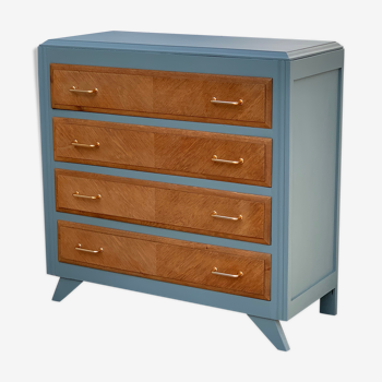 Commode pieds compas bleu vert grisé 1950