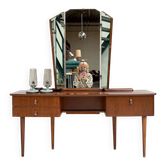Coiffeuse vintage avec miroirs escamotables, années 1950.