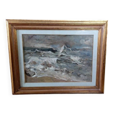 Giuseppe manfredi ( 1934 - 1987) marina peinture huile carton toile 70 x 50