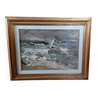 Giuseppe manfredi ( 1934 - 1987) marina peinture huile carton toile 70 x 50