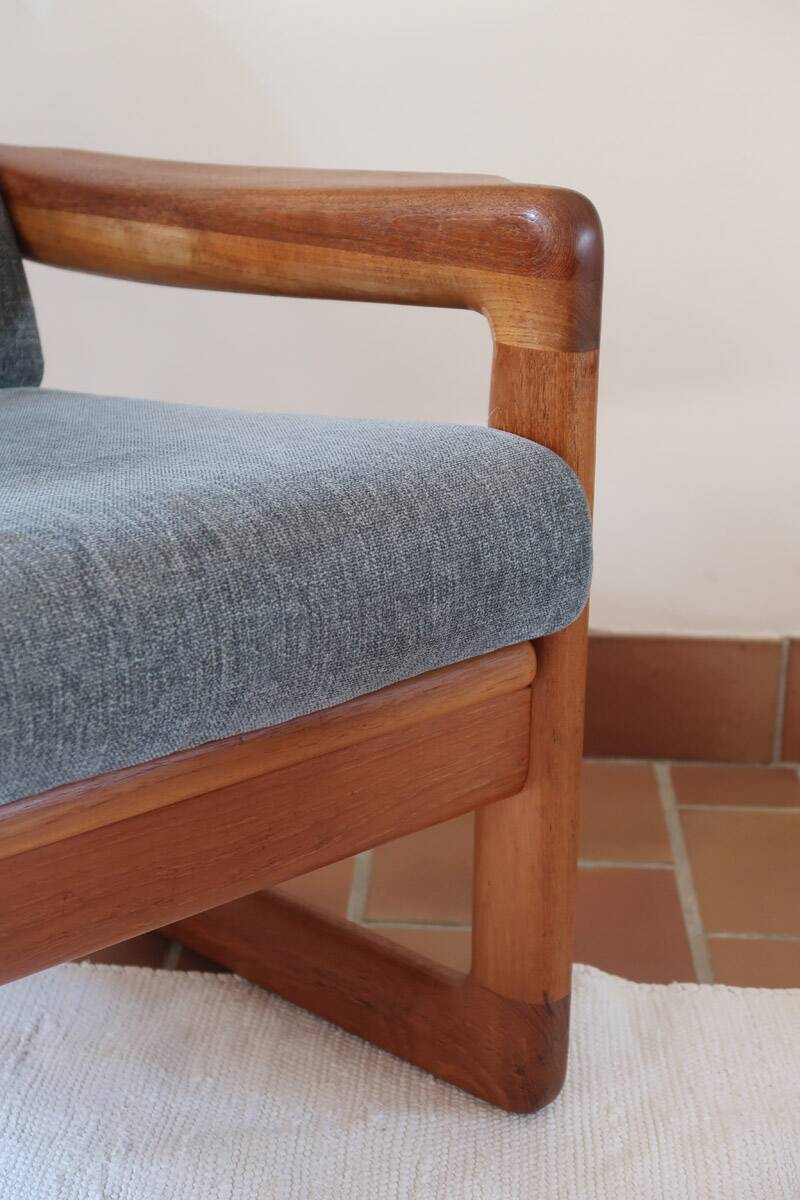 Scandinavian armchair teak Komfor blue-grey fabric 60's sled base