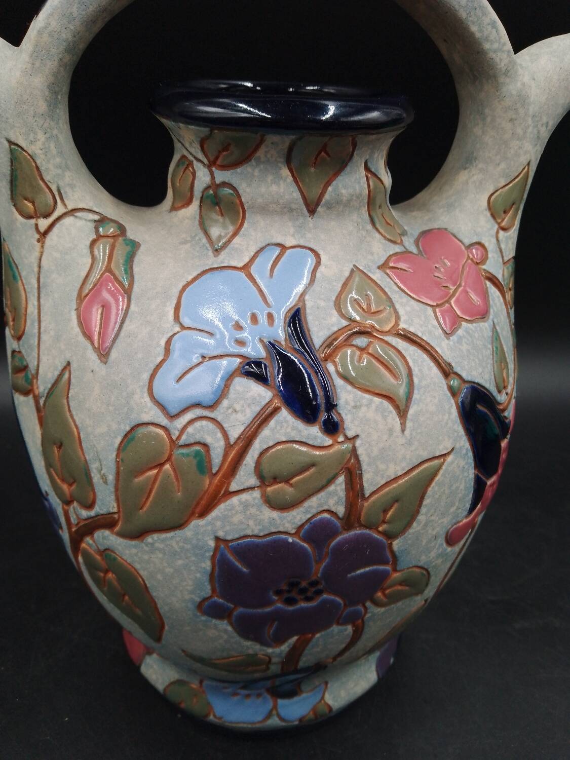 Art Deco Enameled Flower Ewer Vase Signed Amphora Czech Republic