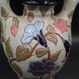 Vase Aiguière Art Déco fleurs émaillé signé Amphora République tchèque