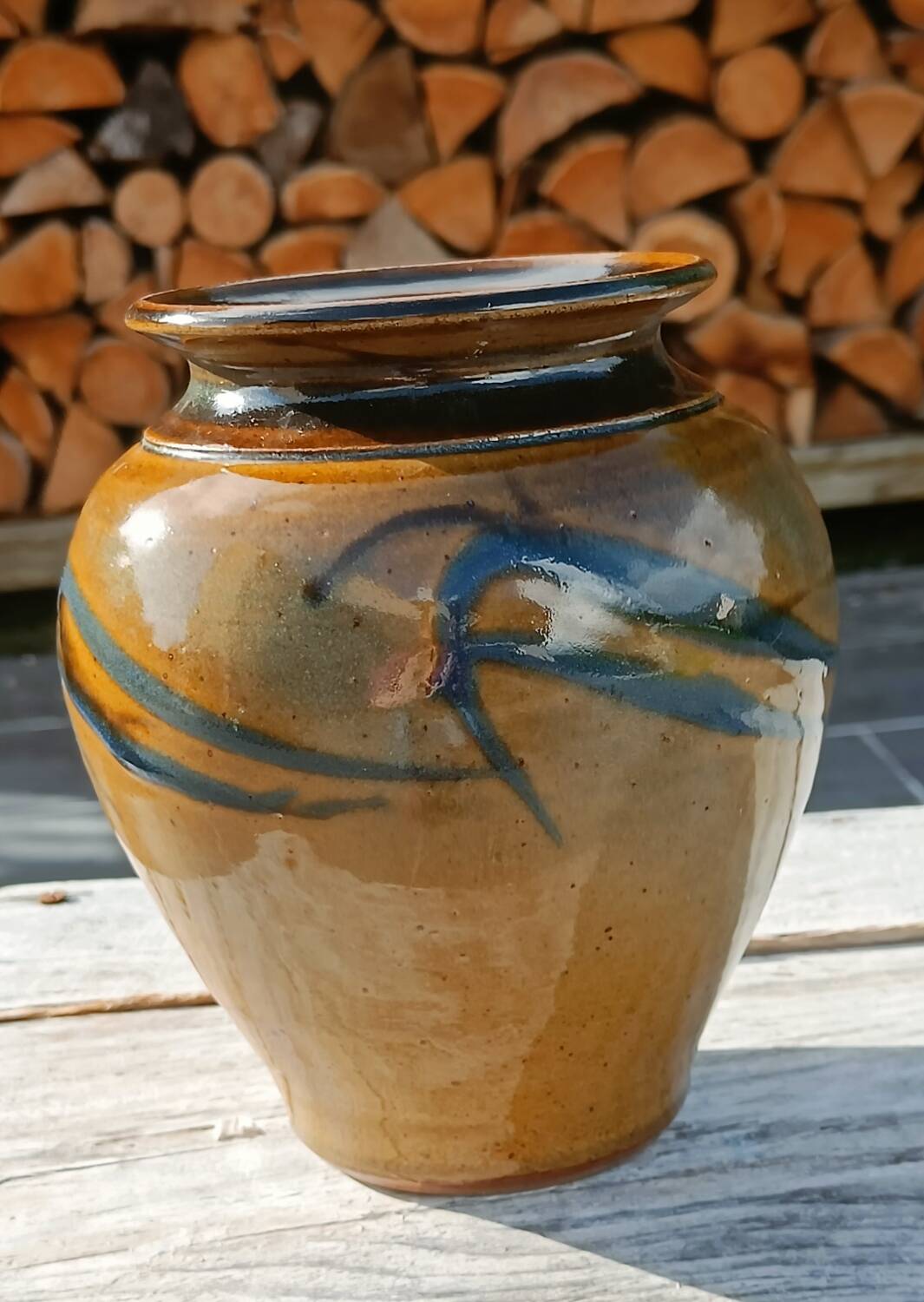 Flamed enamelled stoneware vase