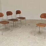 Set of 4 Czech school chairs in industrial style, 1960.