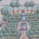Ancient decorative panel in carved wood on the art of gardens in europe