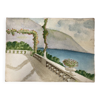Watercolor seaside landscape recto/verso