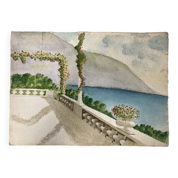 Aquarelle de paysage de bord de mer recto/verso
