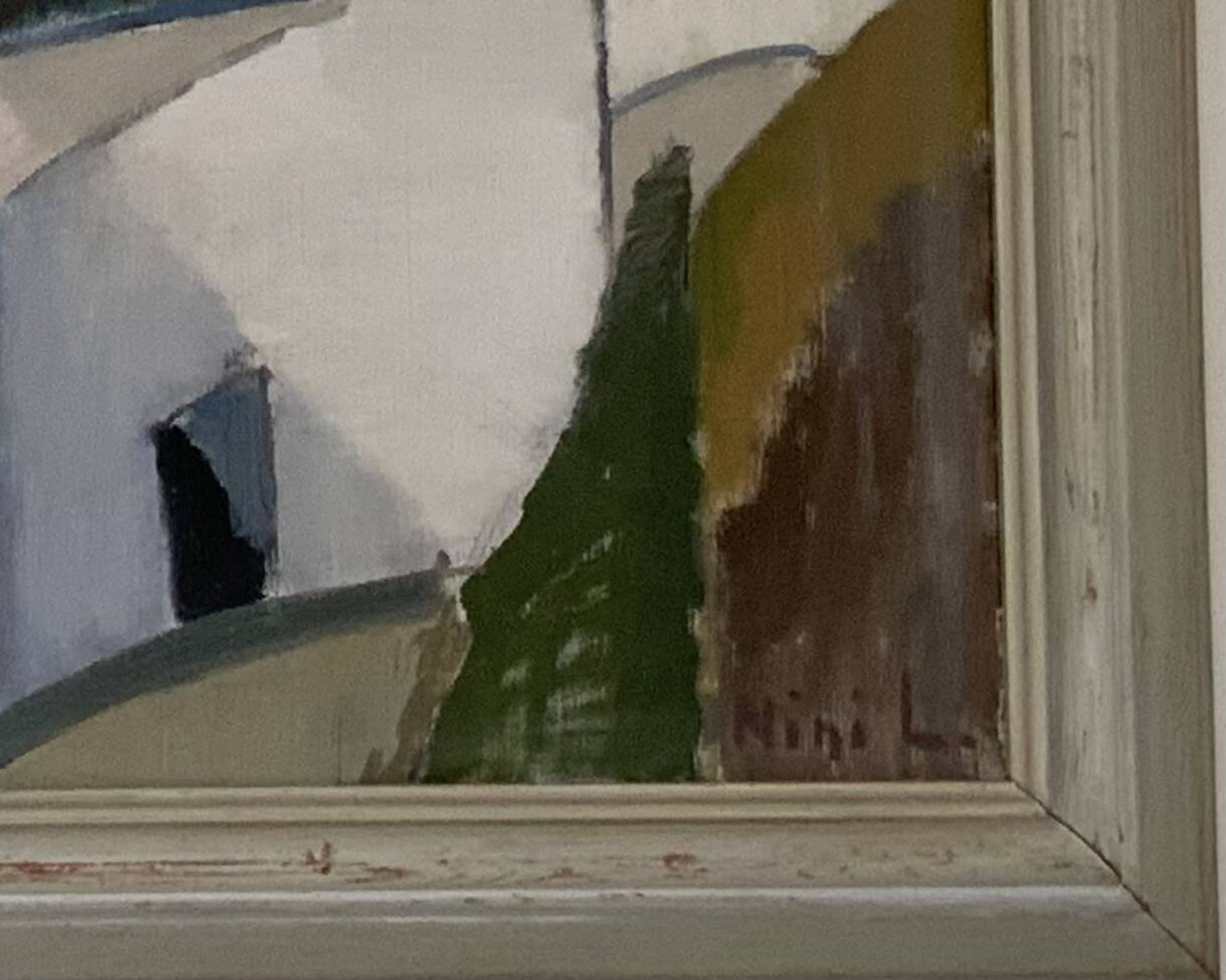 Vintage Modernists Oil On Canvas Landscape Painting by Nini Landgren 1950s