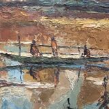 Large oil on panel "La Pirogue"