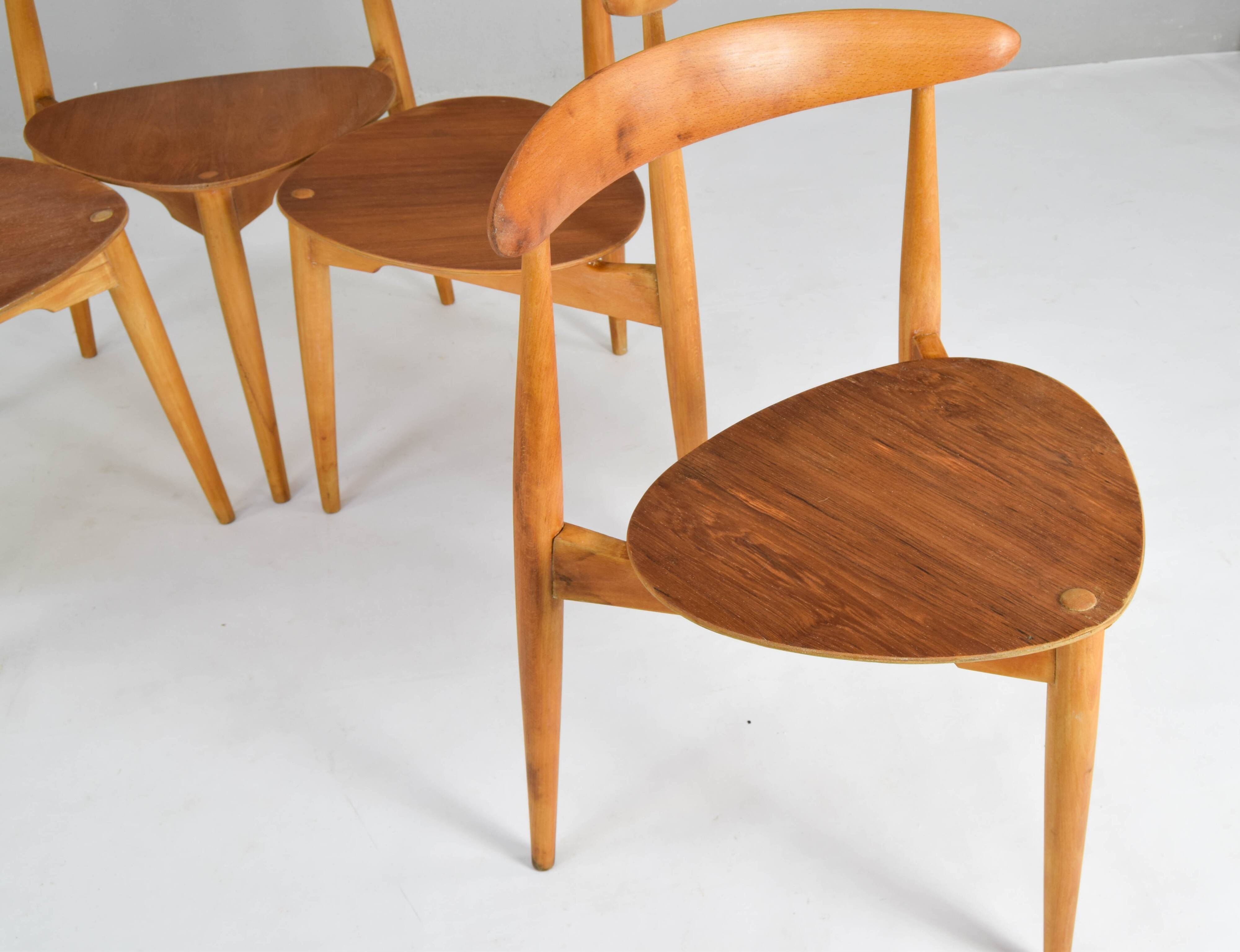 FH4103 Heart dining chairs by Hans Wegner for Fritz Hansen, Denmark 1950s
