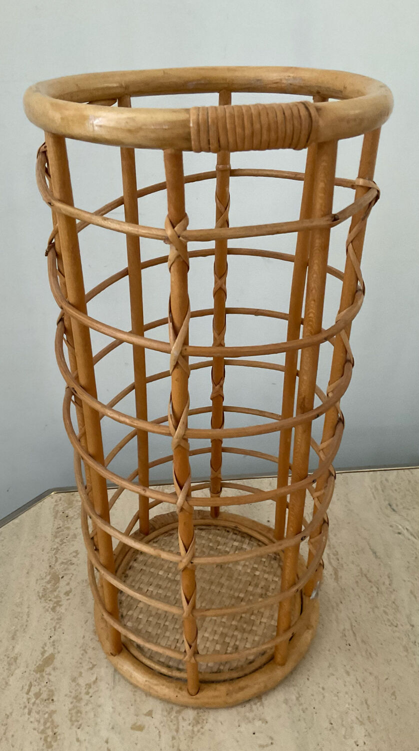 Vintage rattan umbrella stand 70s