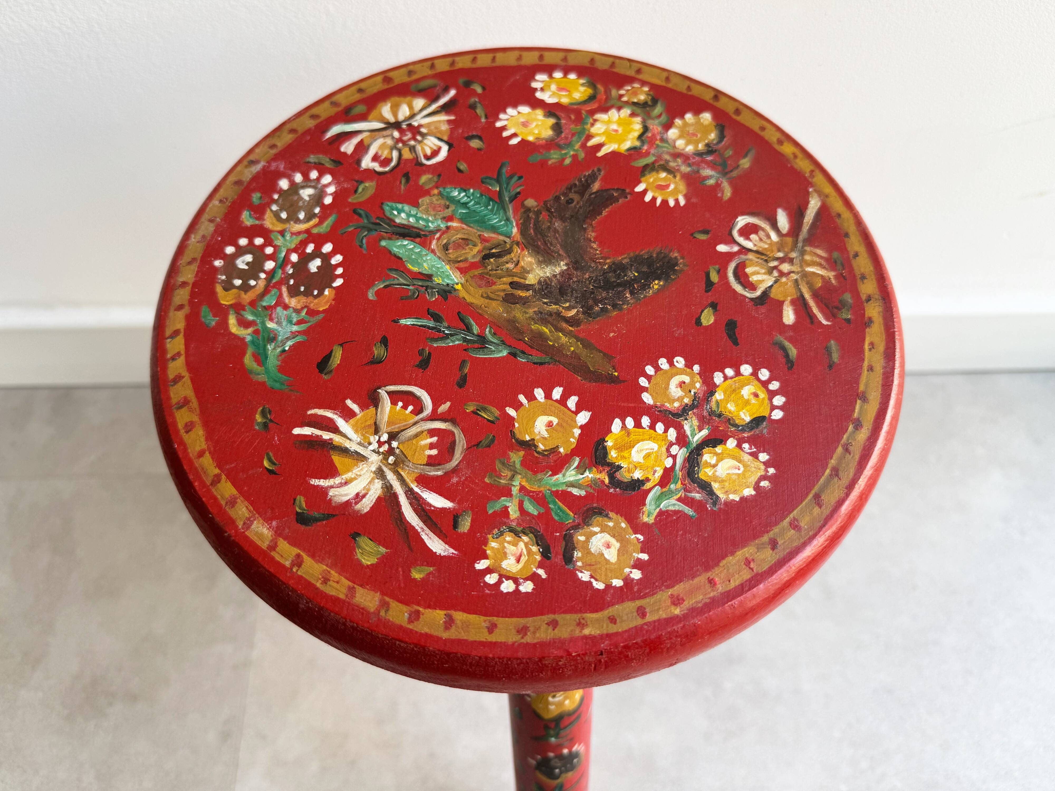Vintage folk art wooden milk stool / side table