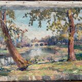 Hst painting "countryside landscape at the river" by pierre bonnerot (1891-1981)