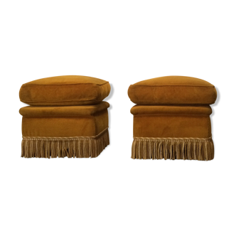 Pair of ottomans with velvet fringes