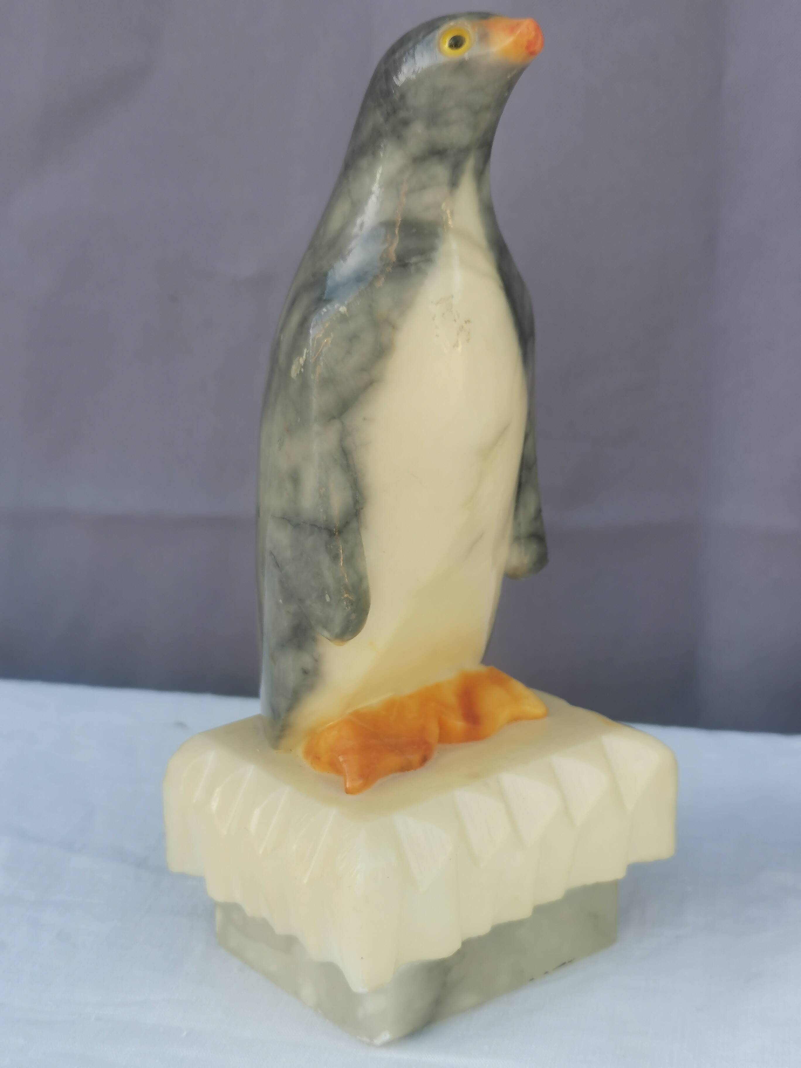 Pair of “penguins” bookends in alabaster
