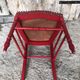 Red carved wood bedroom chair & vintage striped fabric seat