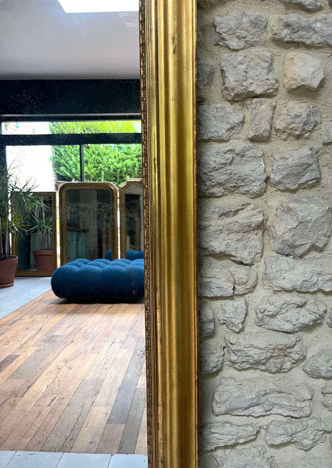 Antique mirror gilded with gold leaf 149cm mercury glass