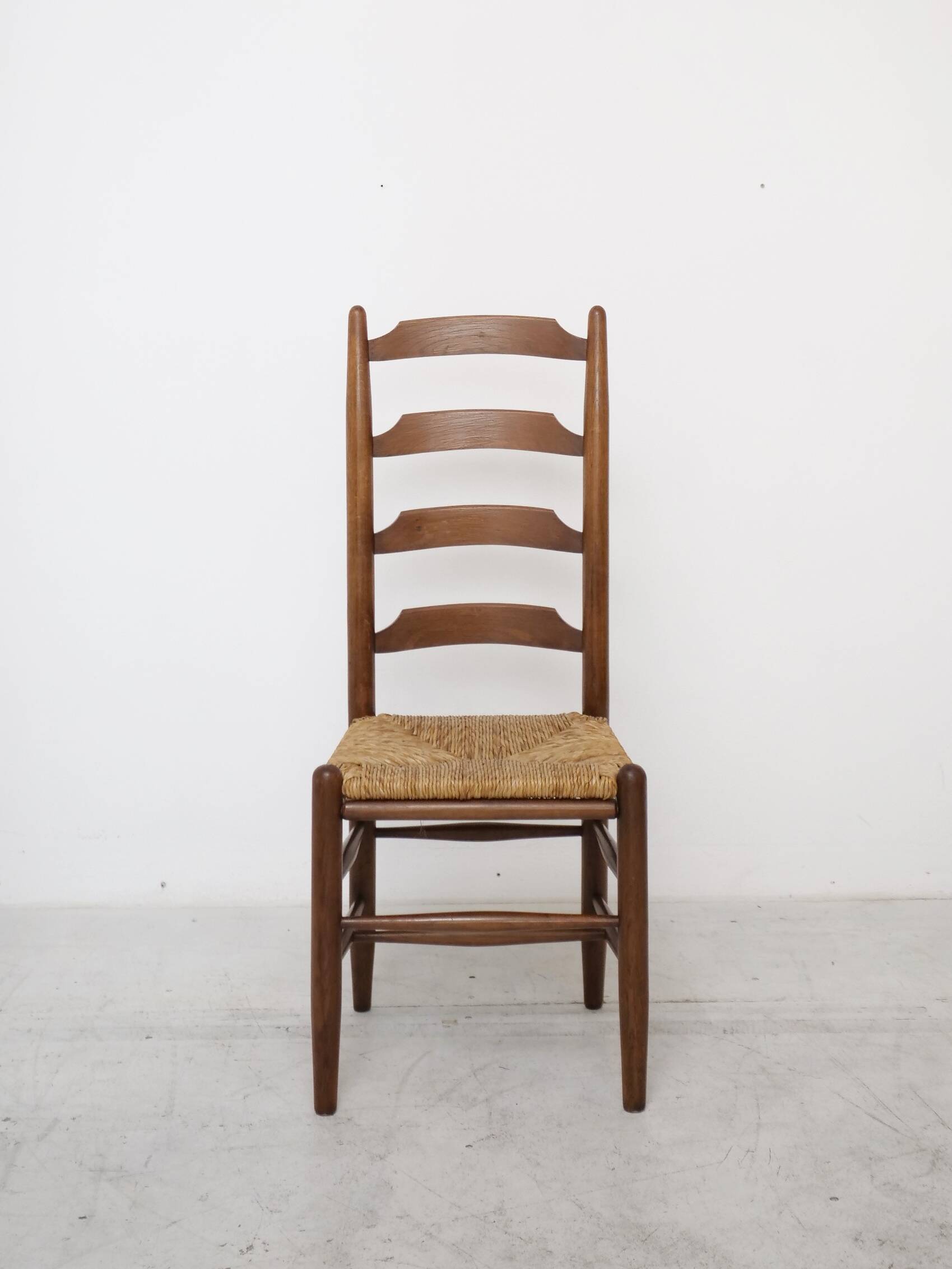 Architectural high-back chairs, straw seat, set of 4.