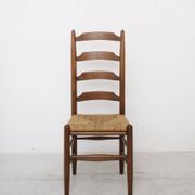 Architectural high-back chairs, straw seat, set of 4.