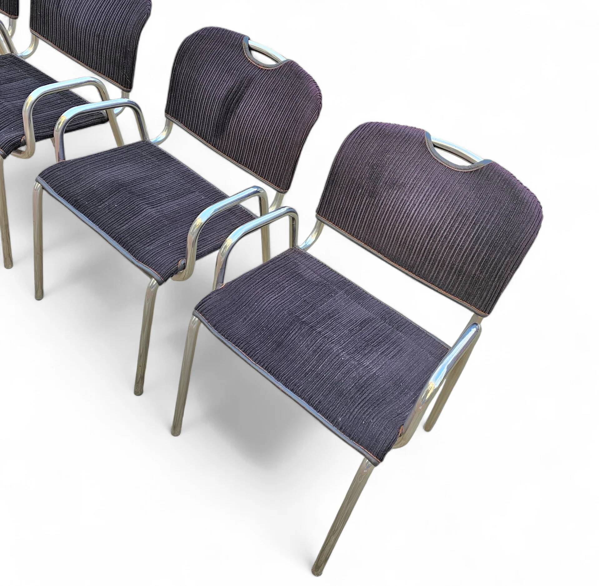 4 chaises de salle à manger en tissu noir Castiglietta par Castiglioni pour Zanotta / Italie années 1960
