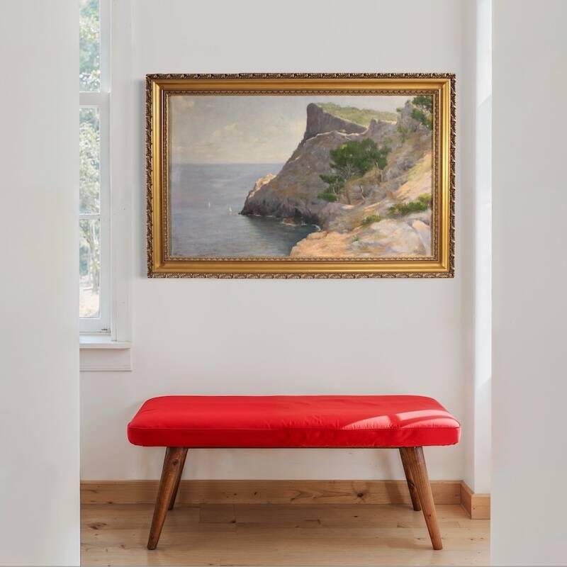 Peinture de paysage signée vue sur la mer, Espagne 20e siècle