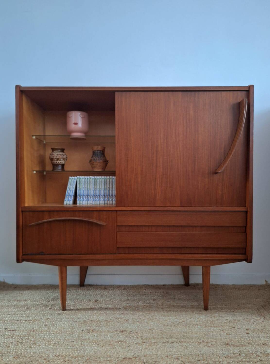 Vintage Scandinavian teak sideboard, buffet furniture.