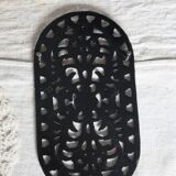 Vintage black cast iron oval trivet - Openwork design