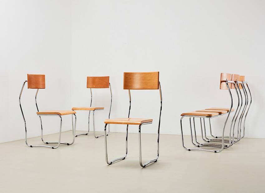 Giuseppe Terragni Set of 6 Lariana Dining Chairs Italy 1936/1990s