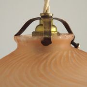 French Vintage 1930s Pink Frilled Glass Shade Hanging Light Brass Fittings