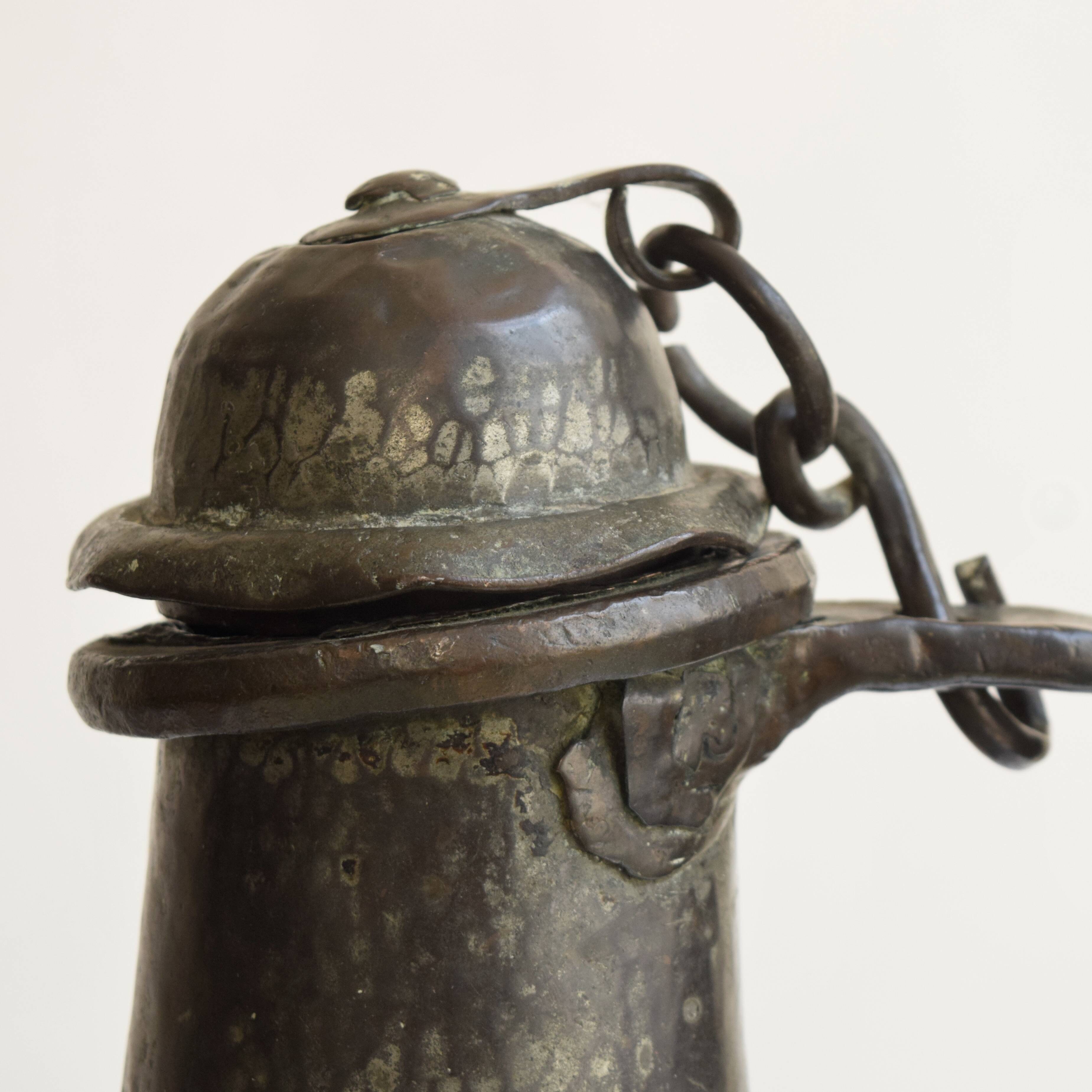 Old large Ottoman coquemar in chiseled and tinned copper - 18th century kettle