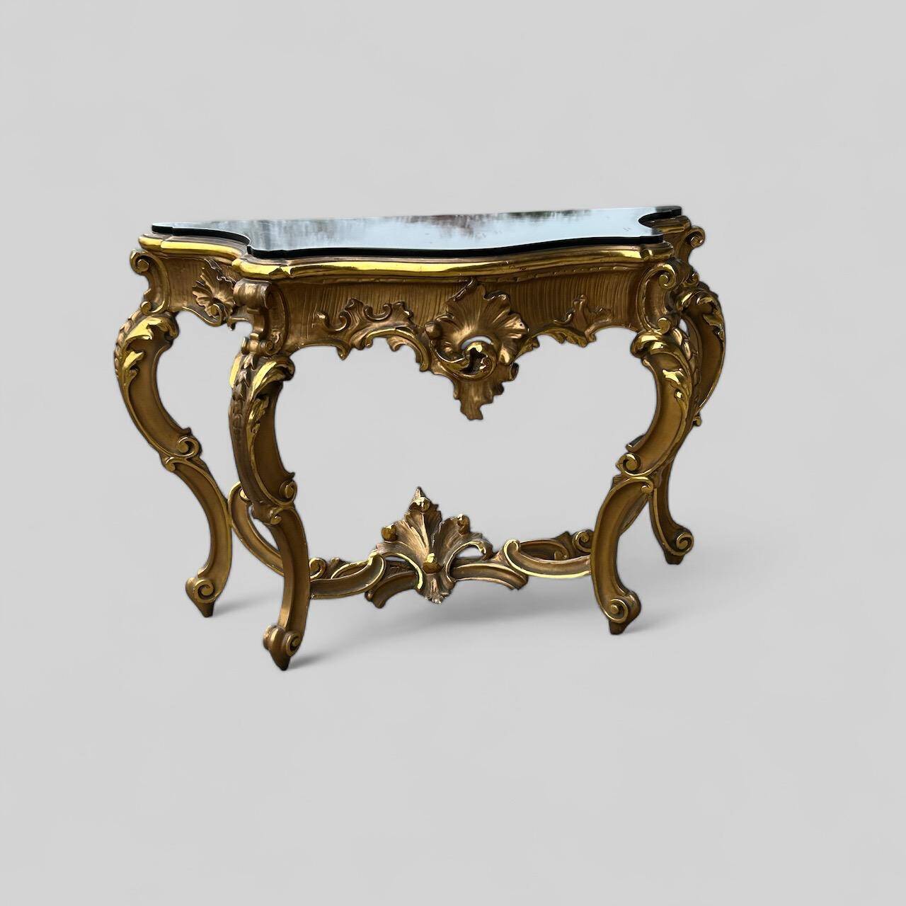 Large italian console in gilded wood in louis xv style, late 19th century, l 158 cm