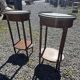 Pair of Louis XVI style bedside tables in mahogany, with marble tops.
