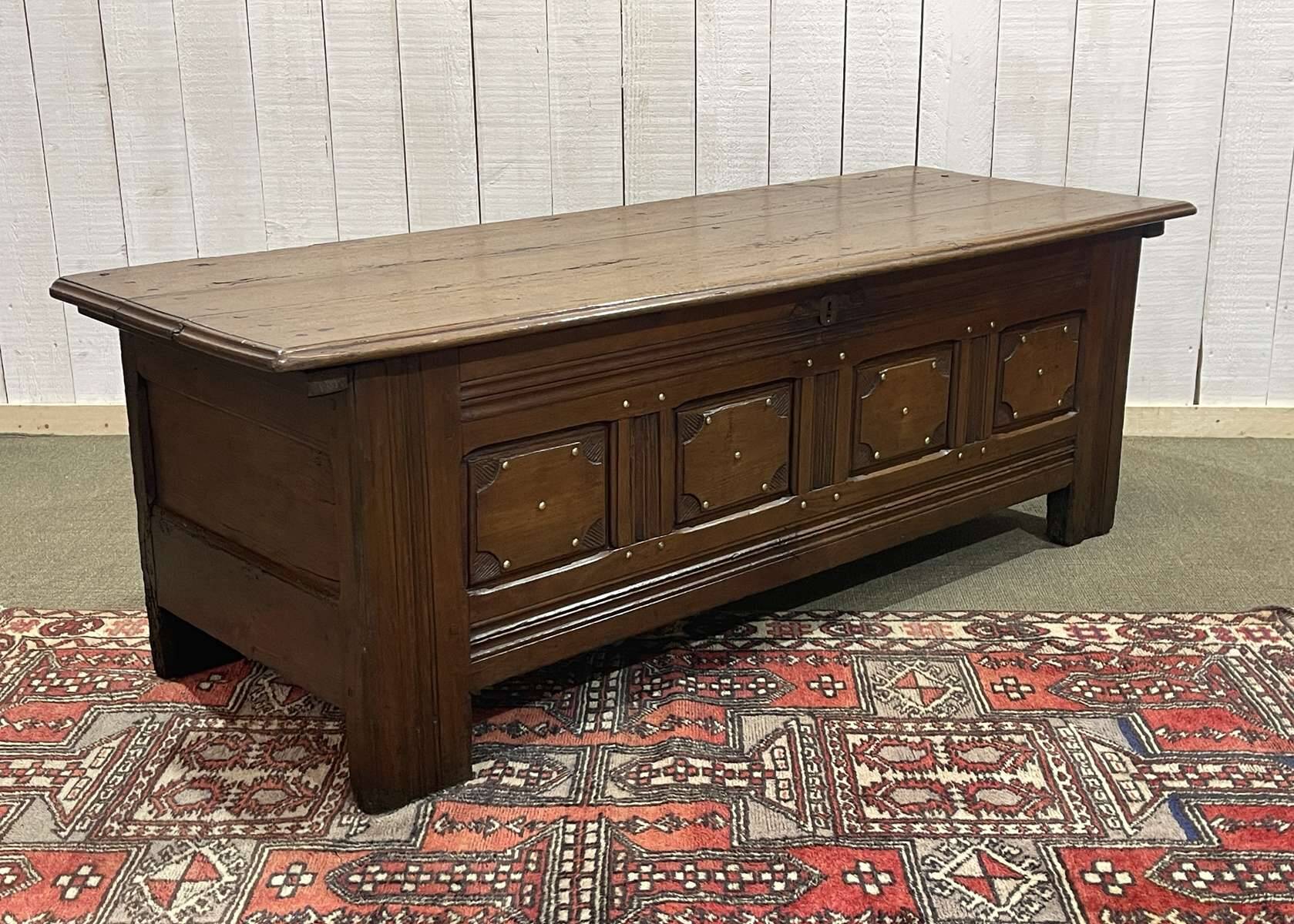 19th century Breton oak storage bench