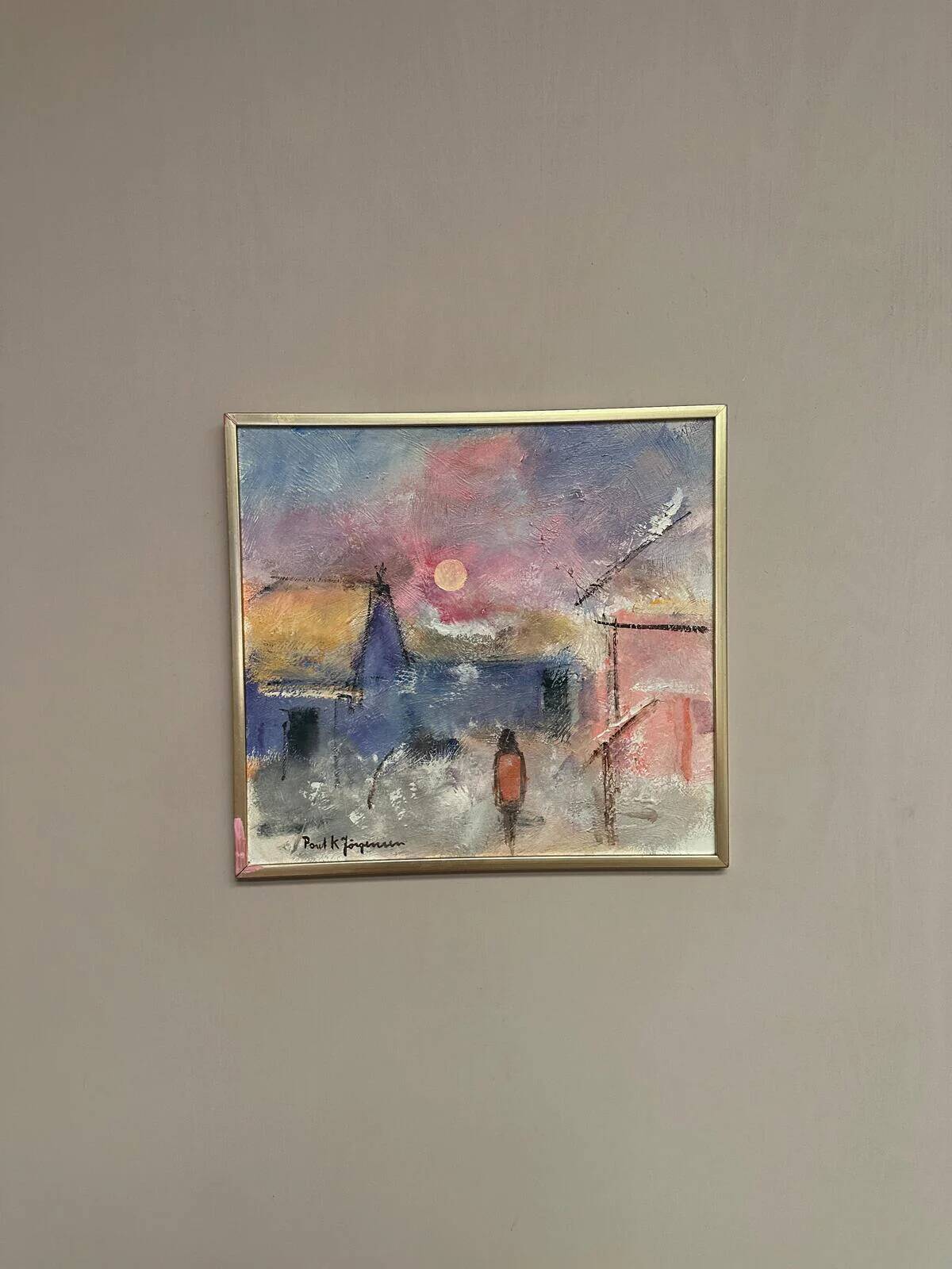 Original Swedish Oil on Panel – “Figure in Landscape” by Poul K. Jörgensen
