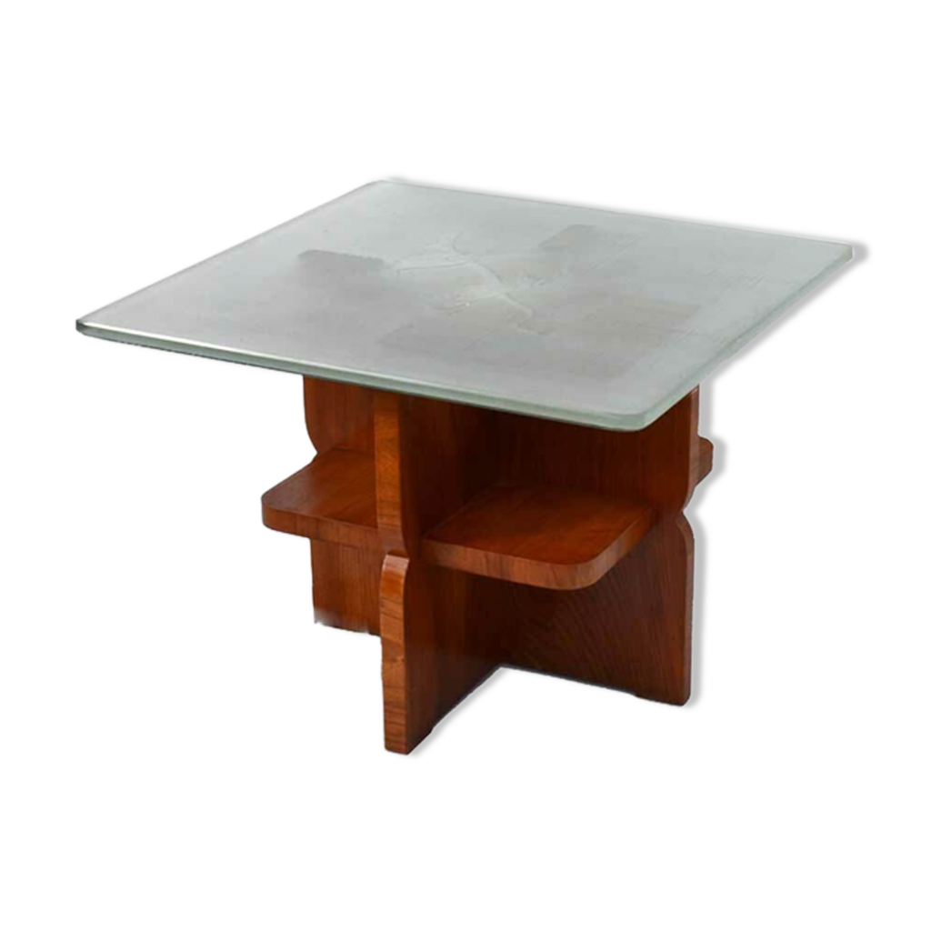 Art Deco Etched Glass Top Oak Coffee Table By Greta Magnusson Grossman ...