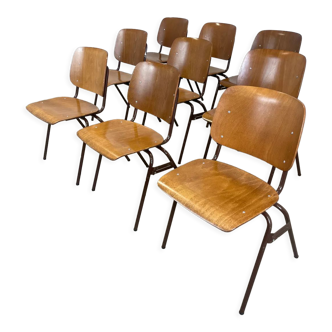 Lot of 9 Marko Kwartet school chairs from the 70s Netherlands