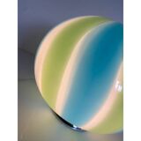 Lampe de table contemporaine sphère laiteuse, bleue et verte en verre de Murano