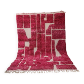 Grand tapis berbère marocain en laine rose fuchsia et écru 300 x 200 cm