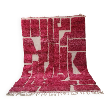 Grand tapis berbère marocain en laine rose fuchsia et écru 300 x 200 cm
