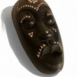 Africa mask in shell wood inlaid Ivory Coast Baoulé African art 1989 old vintage
