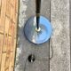 Lampadaire années 70 avec abat-jour en tissu Houlès