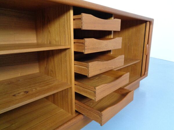 Large Teak Tambour Sideboard from Dyrlund, Denmark, 1970s