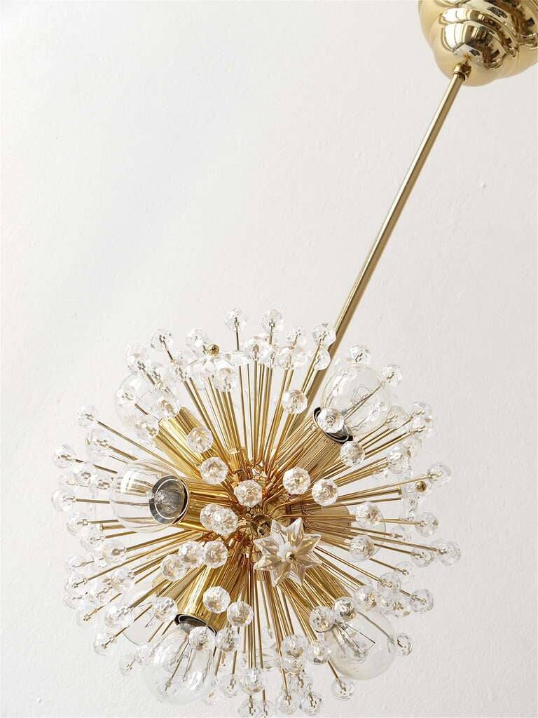 Two golden Sputnik ball chandeliers by Emil Stejnar, Austria, 1970s.