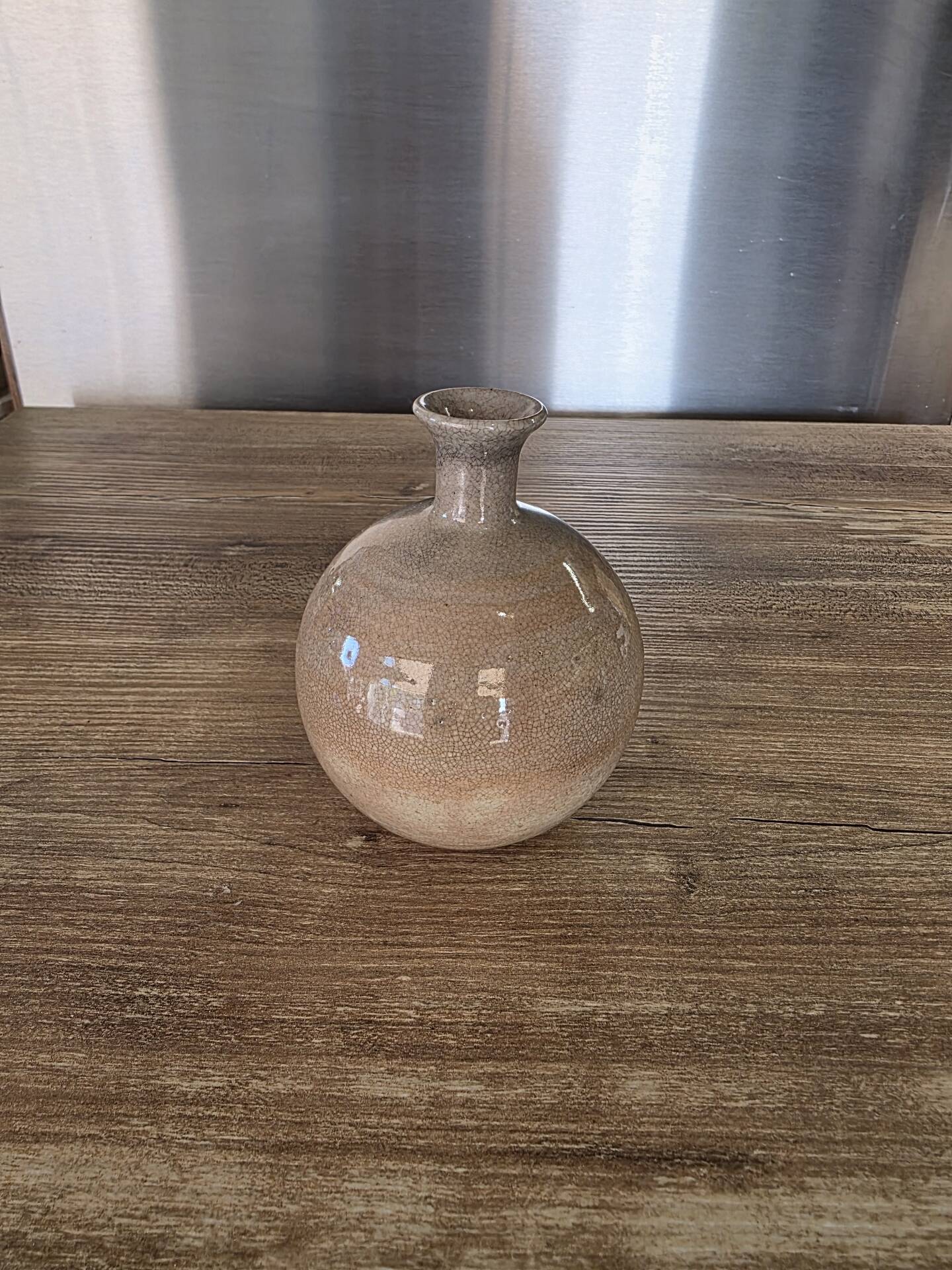 Small round vase soliflore, crackled glazed stoneware, ceramist seal.