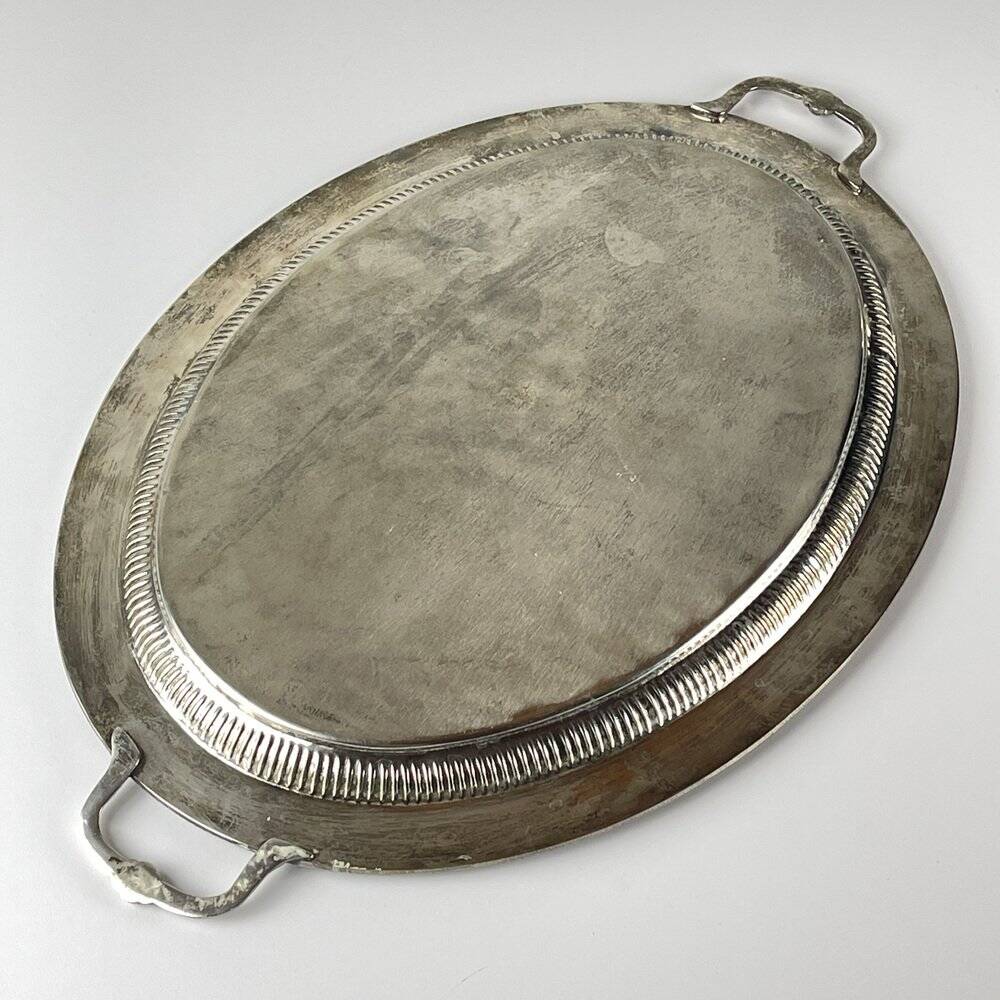 Vintage teapot and tray in solid silver by Royal Sheffield, England, 1950s, Set of 2.