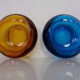 Amber and Blue Sklo Union Glass Ashtrays by Rudolf Jurnikl, Czechoslovakia, 1960s, Set of 2