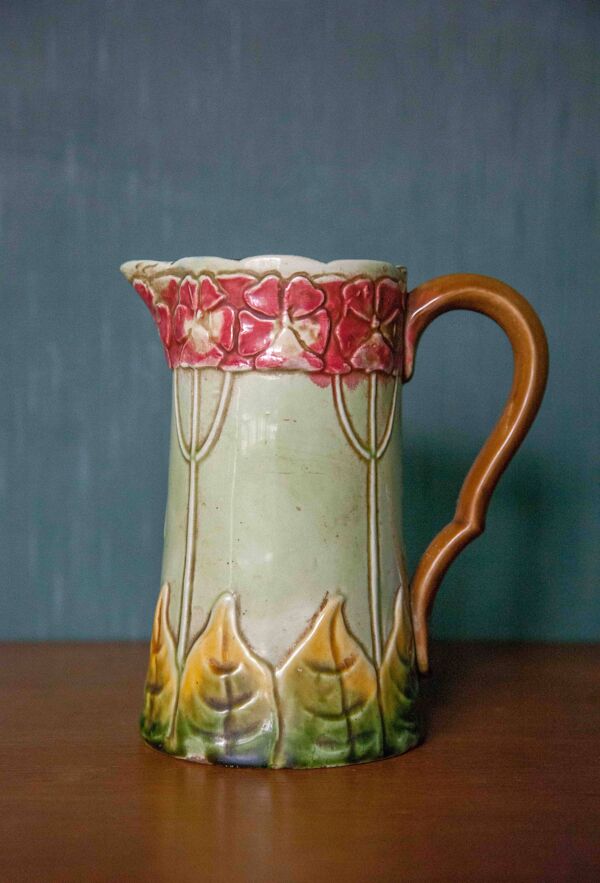 Pichet faience ancienne vintage, pichet Français, Art Nouveau, pichet motifs florales, decor cuisine