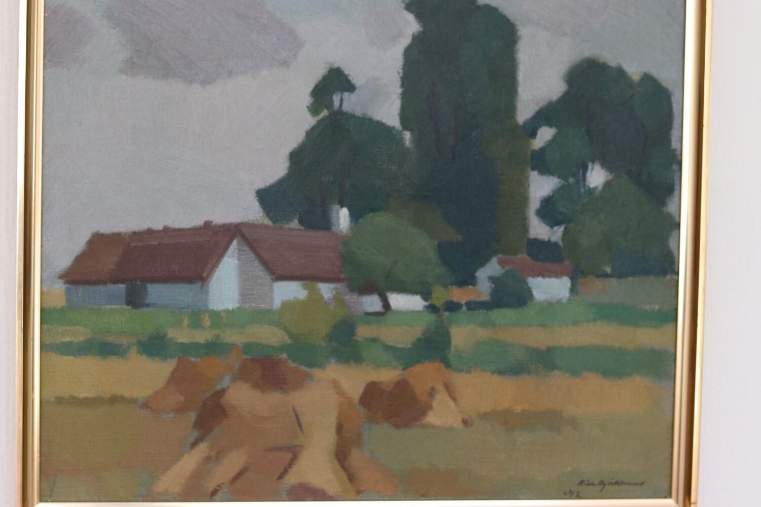 Mid Century Swedish Oil on Canvas – “Village” by Richard Björklund